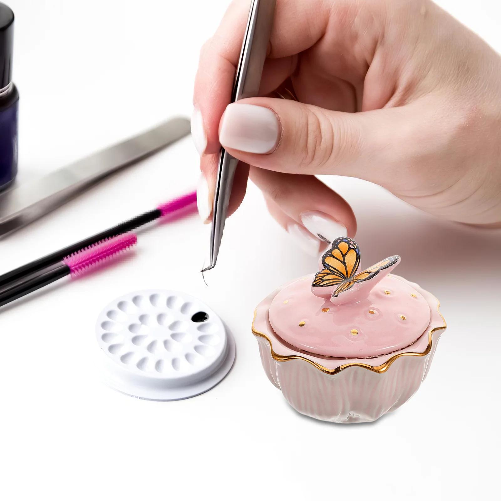 Ceramic Brush Cleaner Cup With Built-In Filter Dappen Dish For Nail Art Manicure Tools Storage Bowl Paint