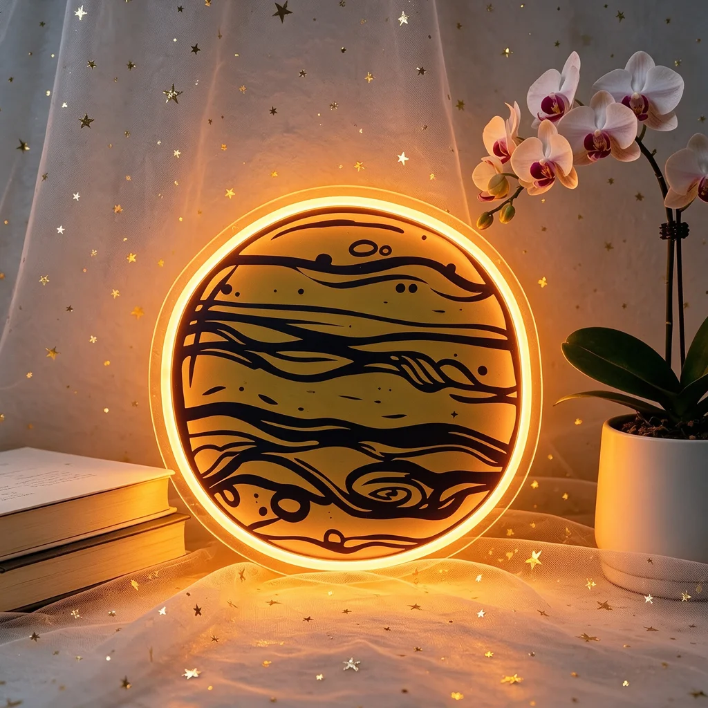 Planet Neon Sign USB LED Round Wall Light Space Pattern Decor For Bedroom Astronomy Study Cafe Ornament