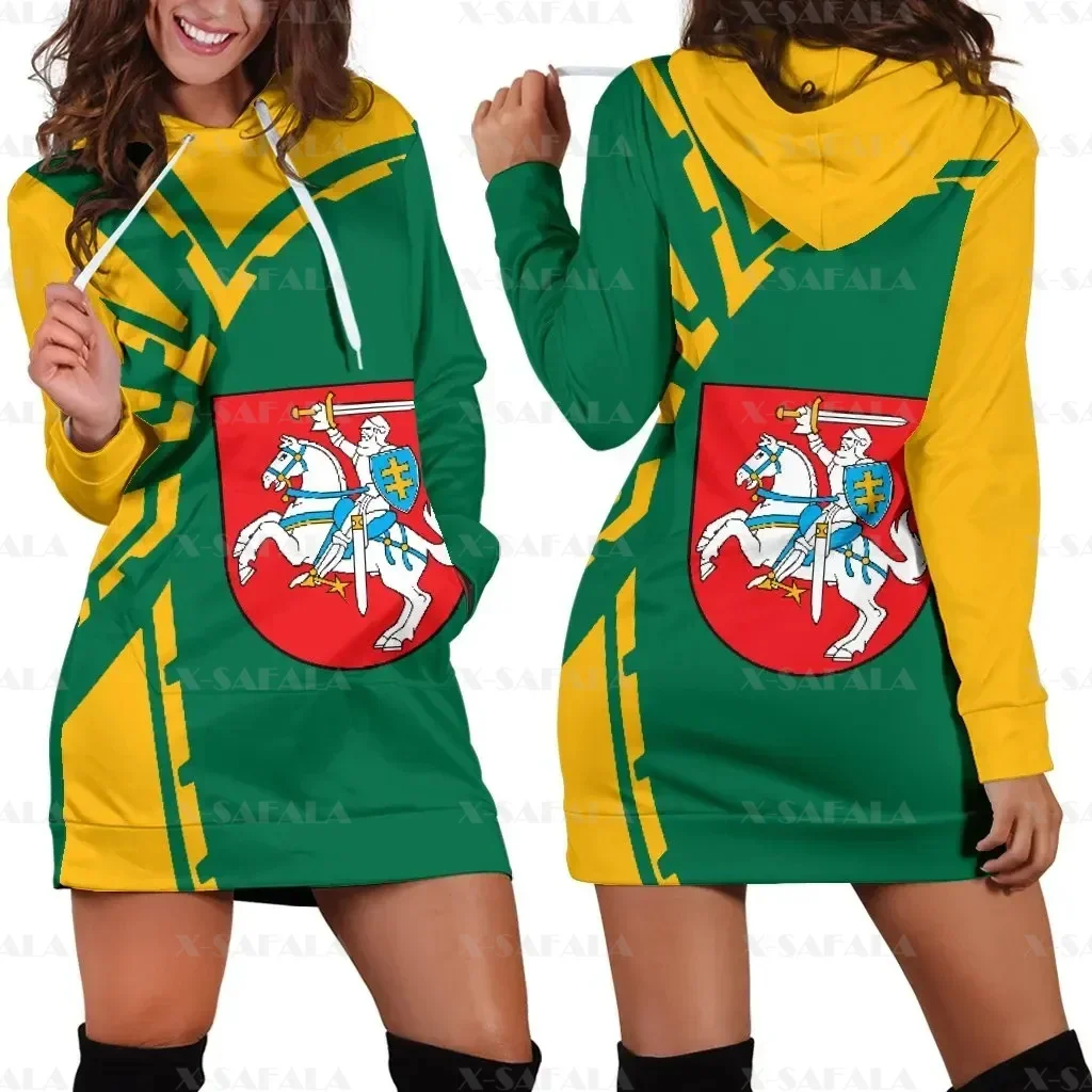 

Love Lithuania Country Flag New Harajuku Novelty 3D Print Autumn Hoodies Dress Women Casual Wear Long Sleeve Hooded Dress-2