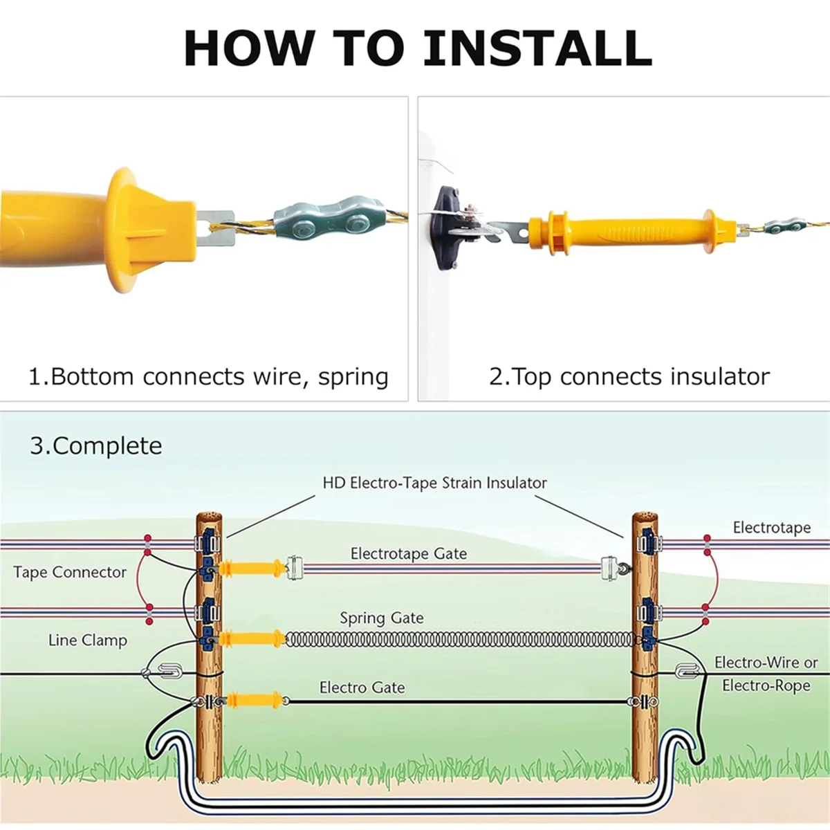 

Резиновые ворота для электрического забора ABNJ - пружинные ручки для забора, изолированная пластиковая ручка для садовой фермы, тяжелый штампованный стальной крючок