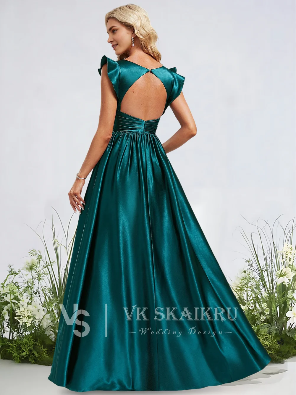 A Elegant Stretch Satin A-Line Bridesmaid Dresses V-Neck Floor-Length Sleeveless With Ruffle Wedding Guest Cocktail Party Gowns