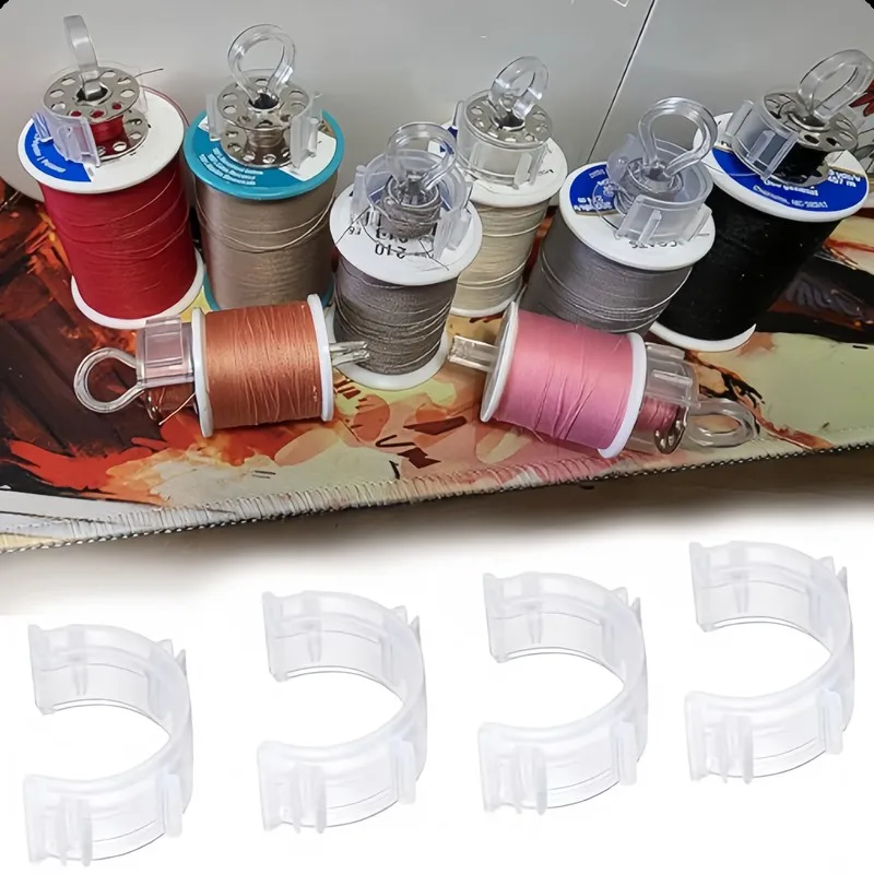 64 pcs Keeps Thread Clean Clear Bobbin Holders, great for Embroidery Projects, Prevents Bobbin Unwinding, Thread Organizing