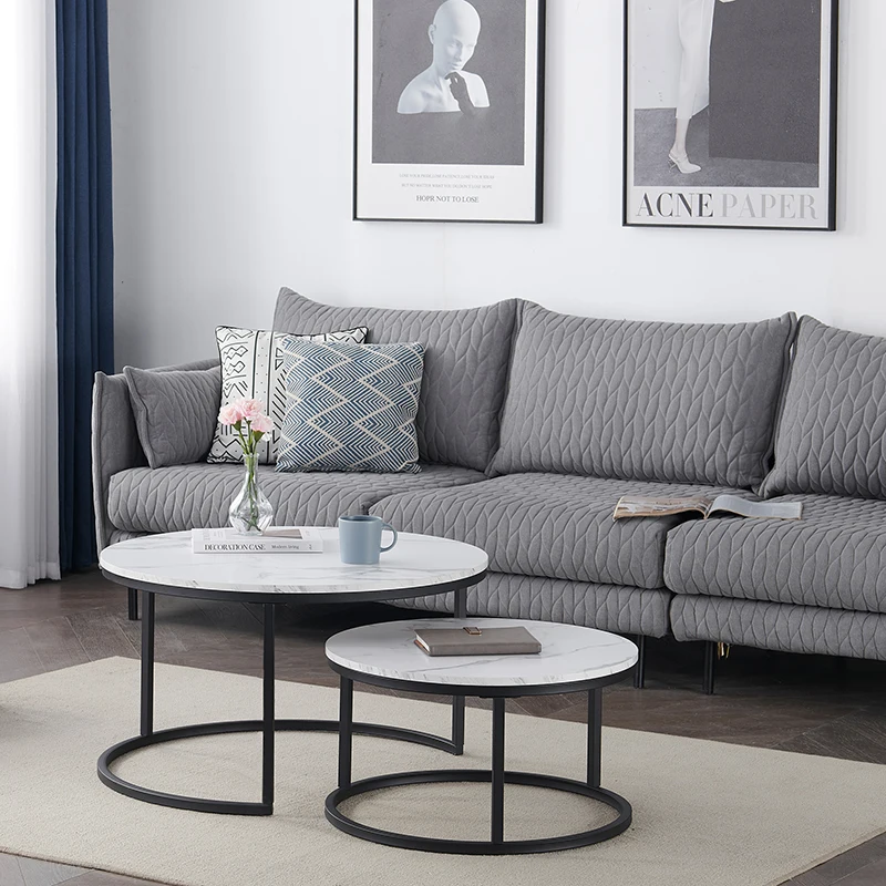 EGOONM Weißer Marmor runder Teeschreibtisch Beistelltisch in Wohnzimmermöbel Couchtisch Holzkombination Home Metallhalterung – Detail 4