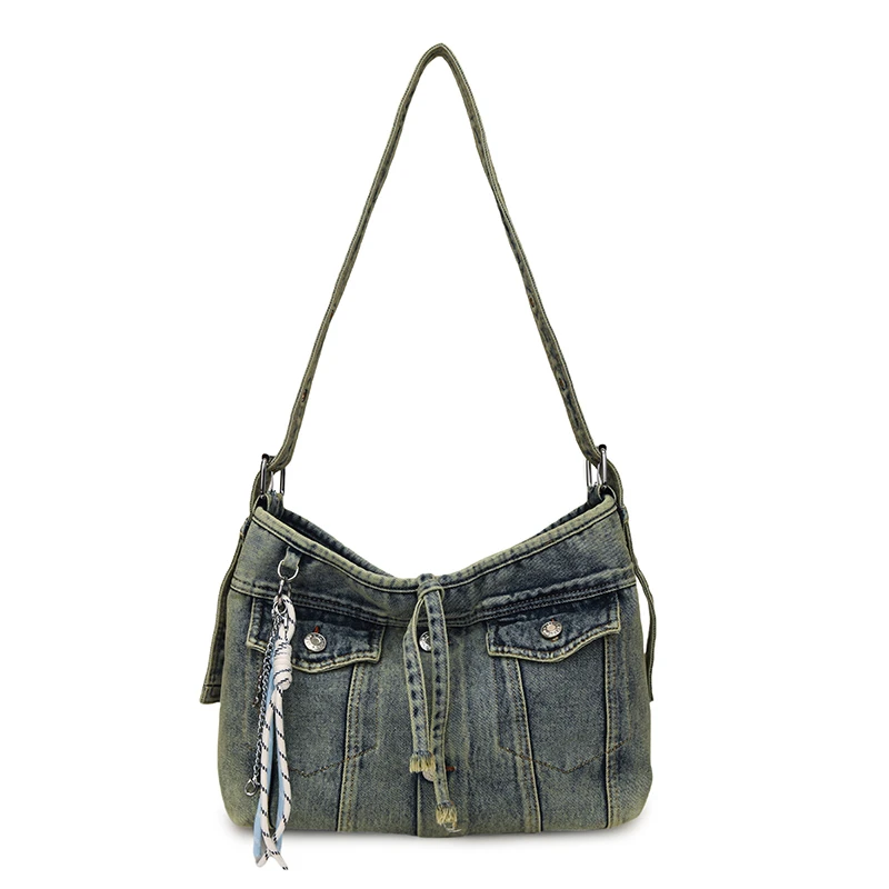 

Hot Girl Single Shoulder Crossbody Bag Vintage Washed Leather Motorcycle Bag Large Capacity Multi Pocket Bag