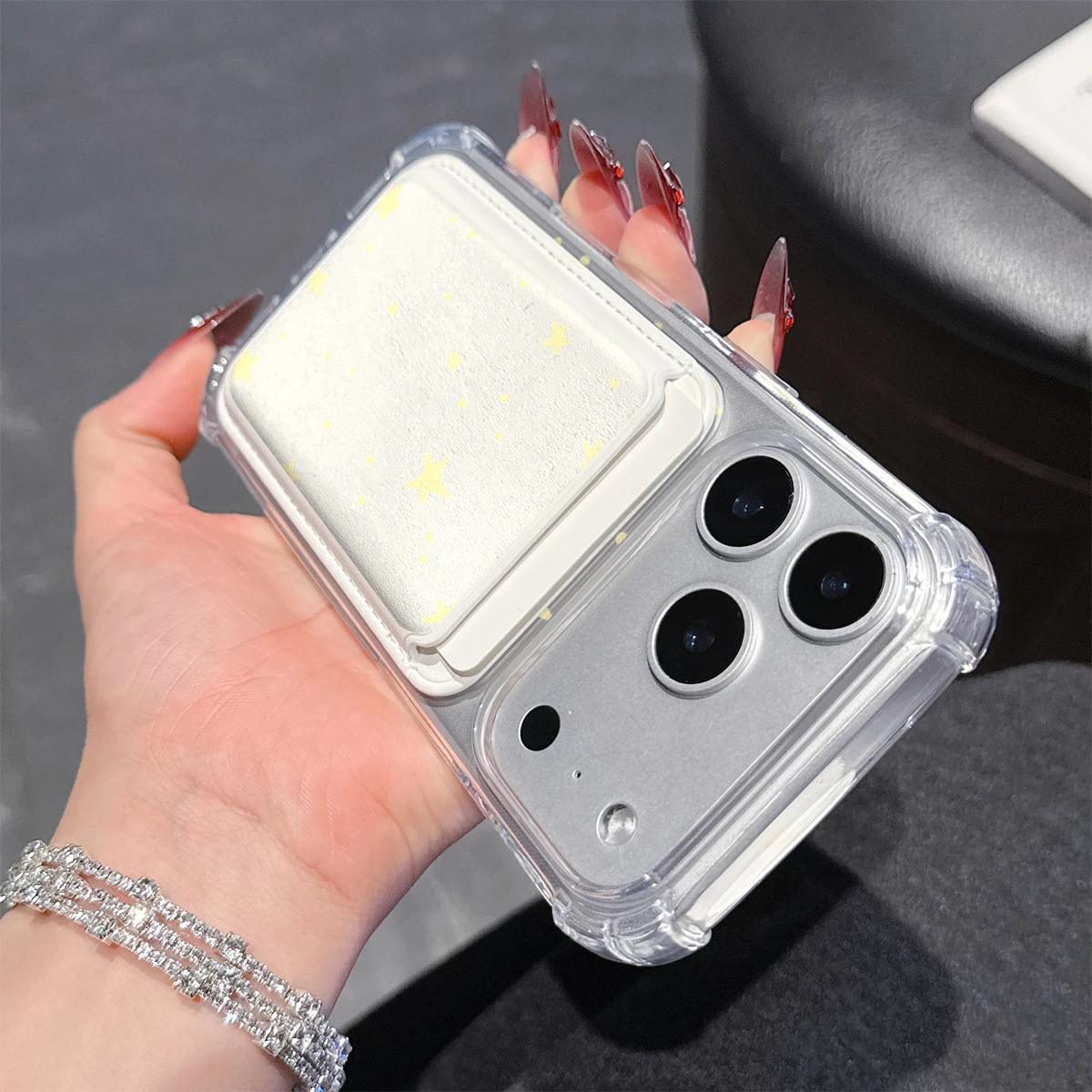 Yellow Stars Phone Case For iPhone 17 16 15 14 13 Pro Max Plus Wallet Pocket Transparent Soft TPU for Magnetic Phone Case view 3