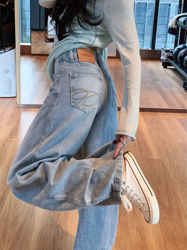 Loose Fit High Waist Wide Leg Blue Jeans Women's Casual Comfortable Autumn Design plus Size Denim Pants Versatile Long Trousers