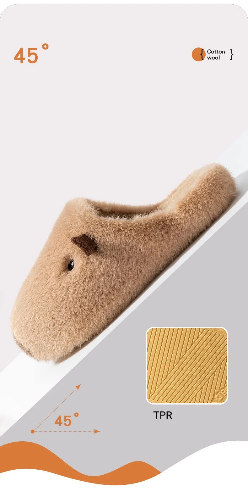 Niedliche Capybara-Plüsch-Hausschuhe für Damen, warme, flauschige, flauschige Hausschuhe, 44, Cartoon-Tier-Winter-Hausschuhe, warme Hausschuhe für drinnen. – Detail 8