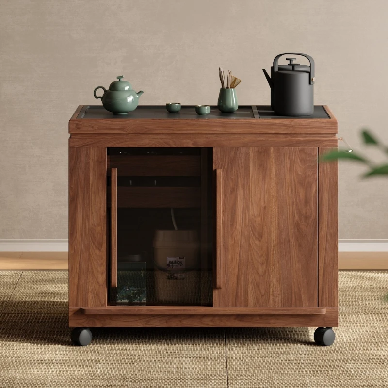Solid wood movable tea table living room small apartment balcony coffee table
