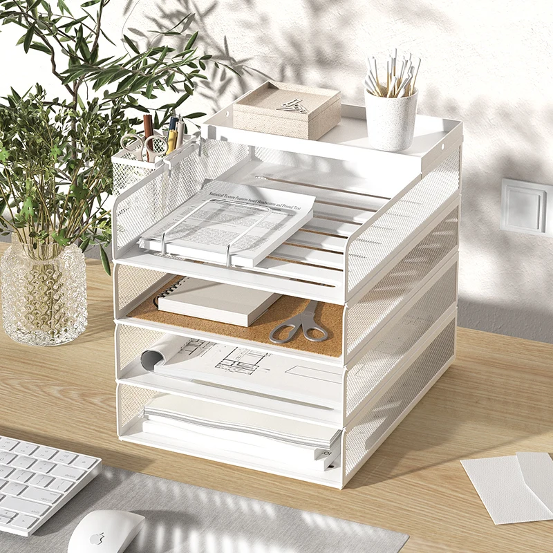 Desktop metal file tray Thickened metal tray Desktop file rack Metal file frame Office storage rack Paper storage for documents