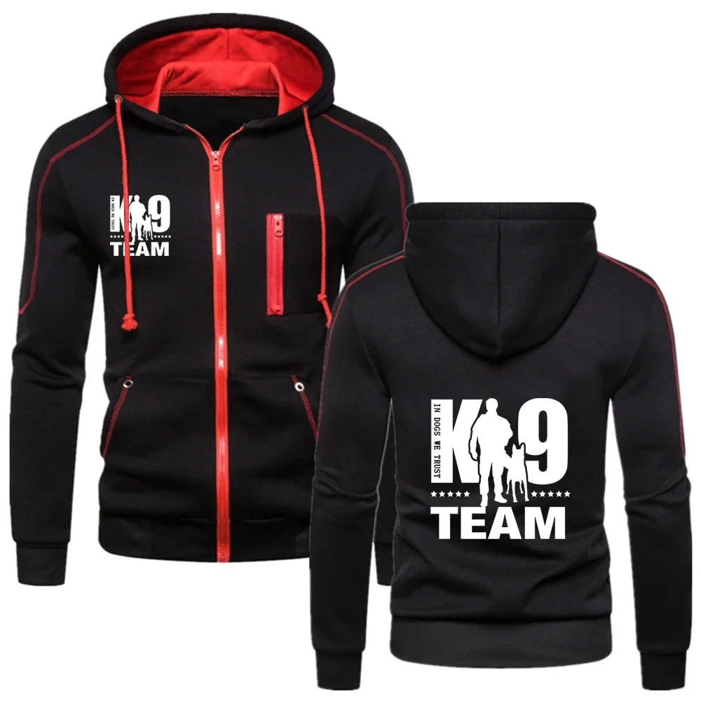 2024 Men New TRAINER K9 Team K9 Unit Malinois Spring Autumn Casual Fashion Sweatshirts Solid Color Pocket Pullovers Hoodie Tops