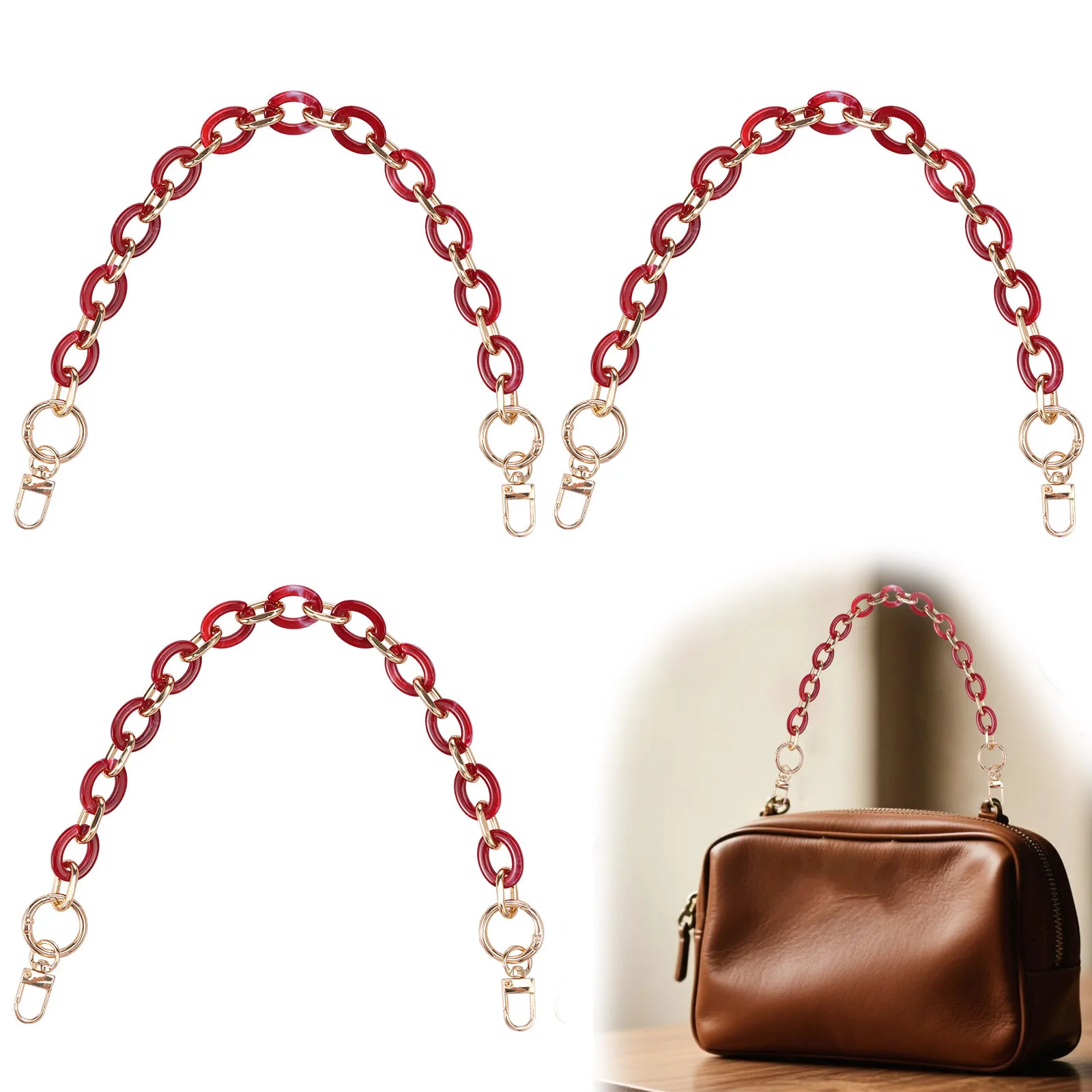 

4Pcs Bag Strap Replacement Handle 40cm Bag Chain with Carabiner Clasp Purse Chain Multipurpose Purse Strap Handle Bag Repair