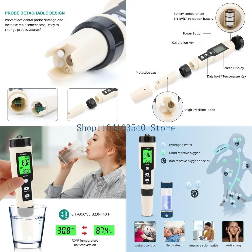 

02DC Hydrogen-Rich Meter with Backlight High Hydrogen Meter IP67 Waterproof Hydrogen Meter for Drinking Water