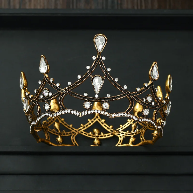 Baroque Crystal Round Crown Tiara Party Rhinestone Prom Diadem Crown For Women Bridal Wedding Hair Accessories Jewelry Crown