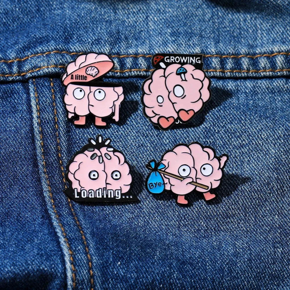 Fun Brain Cartoon Enamel Brooch Loading Growing Funny Personalized Backpack Clothing Decoration Badge