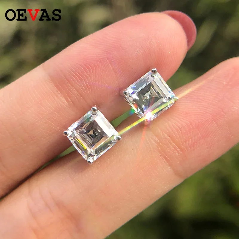 OEVAS Classic 100% Srebro Próby 925, Kolczyki Sztyfty z Diamentami Wysokowęglowymi 7*7MM, Damska Biżuteria Hurtowa — zdjęcie 4