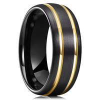 Fashion 8mm Men Double Groove Stainless Steel Rings Black Brushed Men's Wedding Ring Husband Anniversary Gift Wholesale