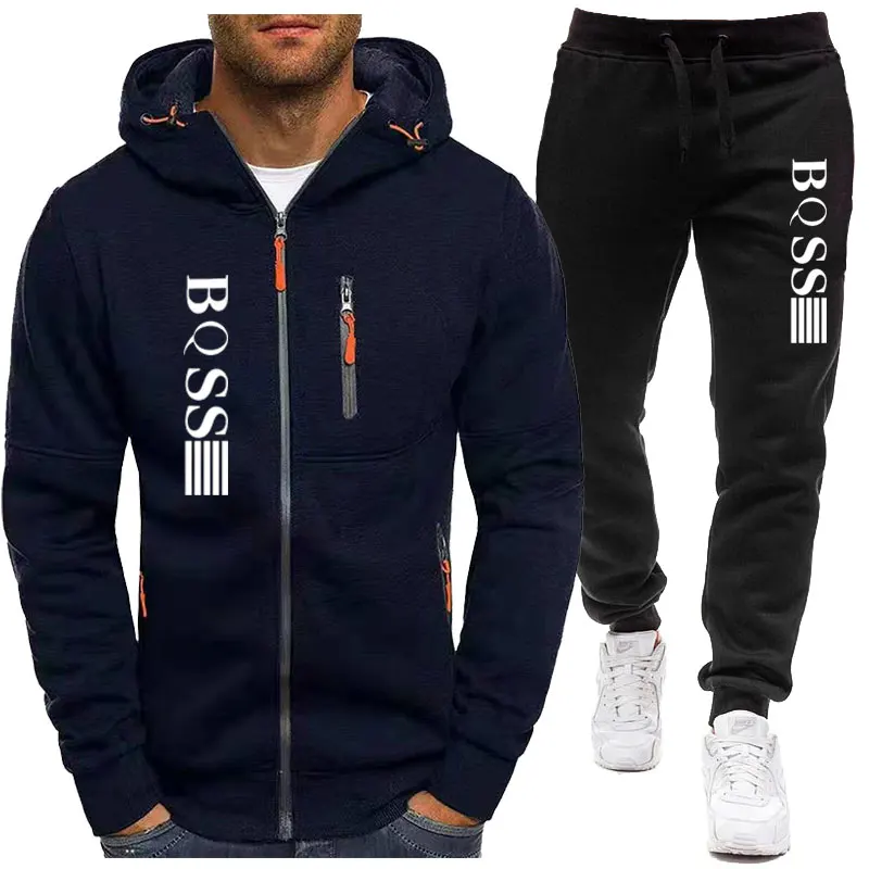 Fall/winter New Men's Tracksuit Fleece Lined Hooded Sweatshirt + Sweatpants 2 Sets Outdoor Sports Running Casual Men's Clothing