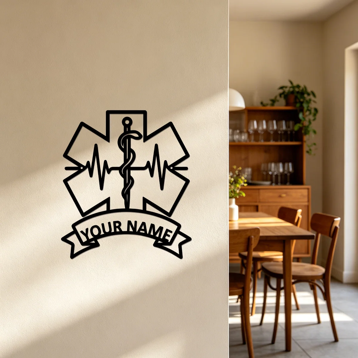 Medical EMS Metal Wall Sign Custom Name Star Of Life ECG Wall Art Paramedic Snake Rod Wall Plaque Unique Medical Staff Present