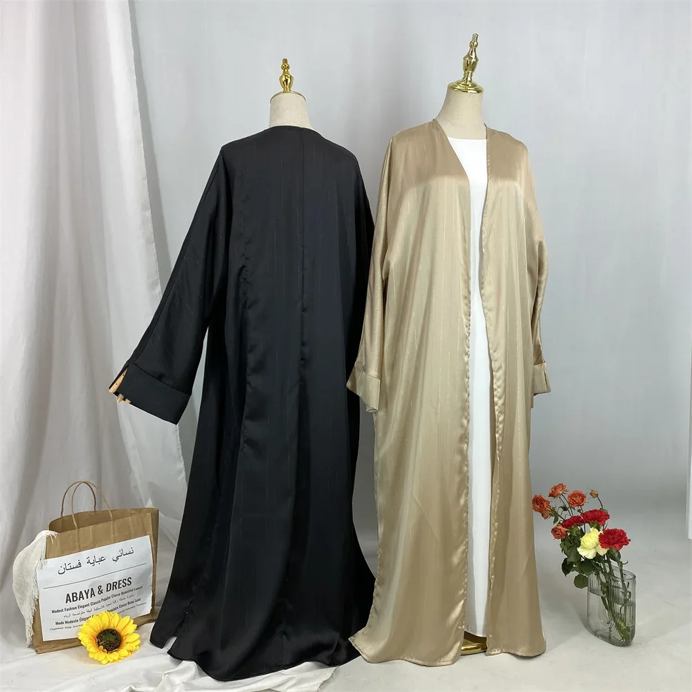 Eid Muslim Dress Women Satin Kimono Open Abayas Dubai Kaftan Ramadan Islam Clothing Robe Kebaya Turkey Jalabiya Caftan Marocain