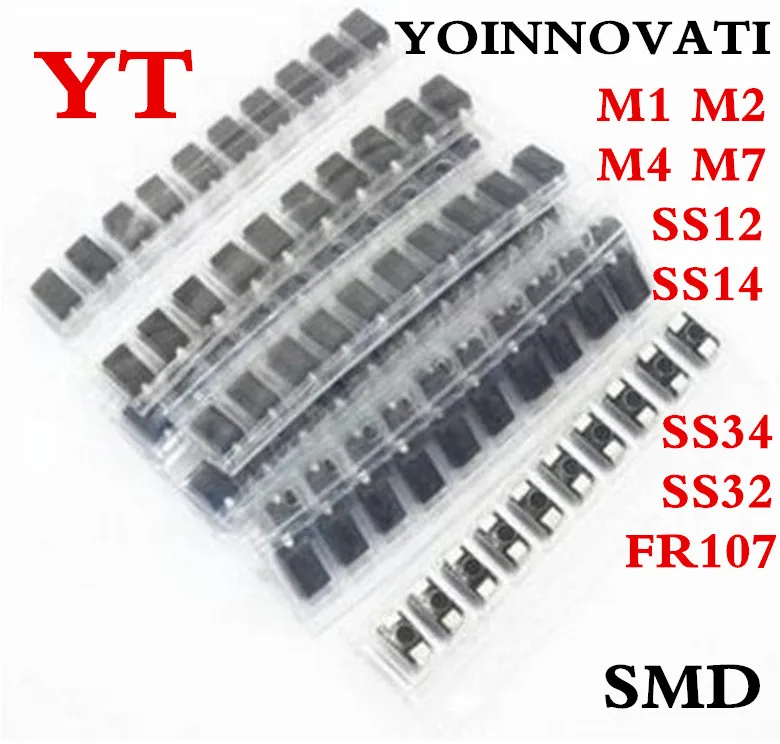 9Kinds x 20pcs= 180pcs/lot SMD diode package / M1 M2 M4 M7 SS12 SS14 SS34 SS32 FR107 Best quality.