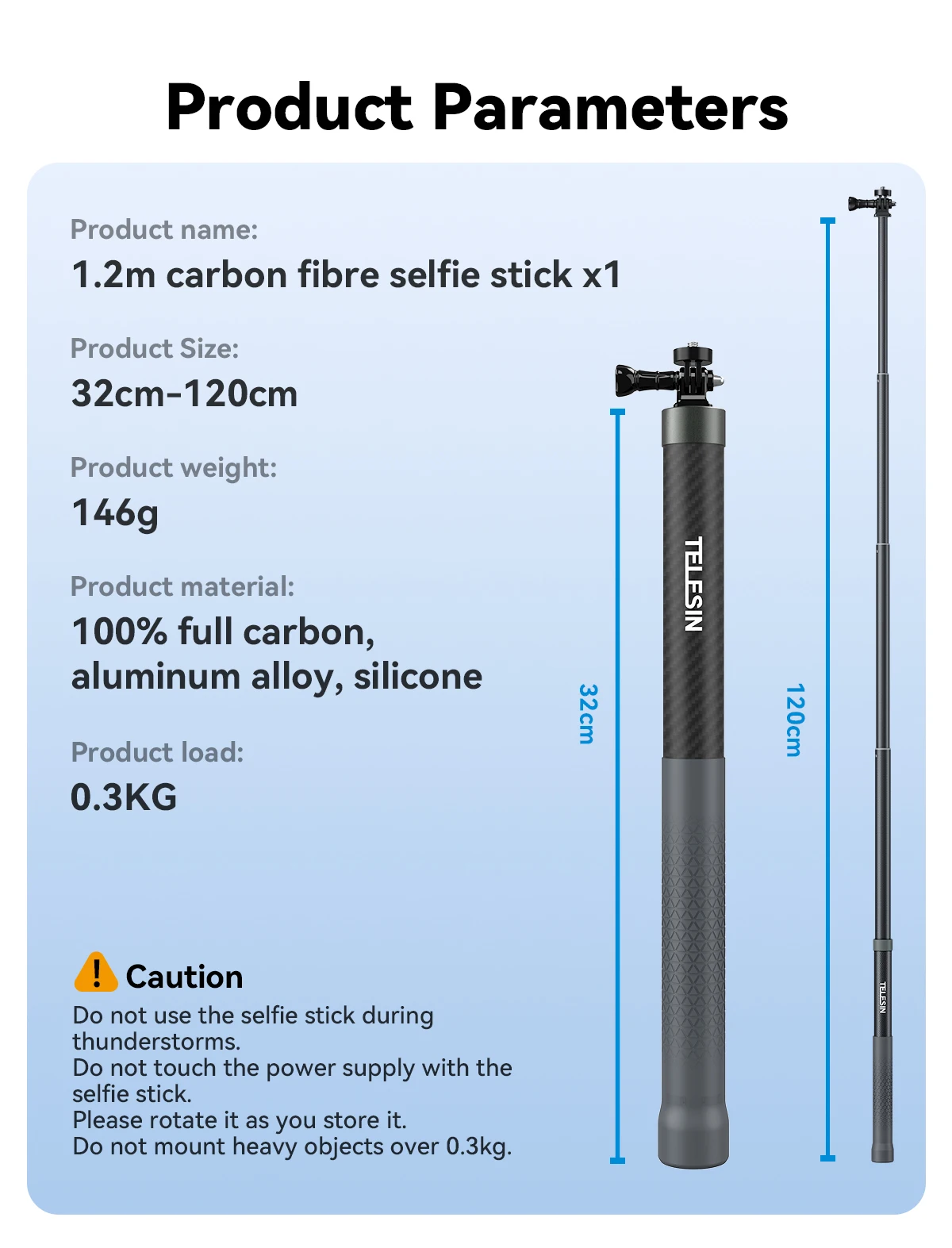 Telesin 3M 1,2M Unsichtbarer Carbonfaser-Selfie-Stick für Hero 13 12 11 10 9 DJI Action5 4 3 Insta360 X5 X4 Motorrad-Zubehör – Detail 32