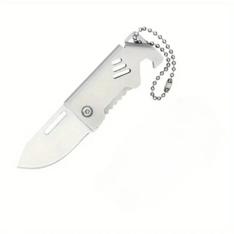 1pc Mini Folding Knife Stainless Steel Box Opening Knife  Portable Sharp Folding Knife Key Hanging Chain