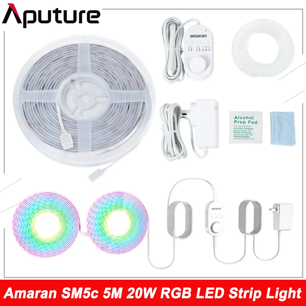 Amaran SM5c 5M 20W RGB LED Strip Light Bluetooth Wifi Control Flexible Smart Pixel LED Strip Lamp For Festival Room TV BackLight