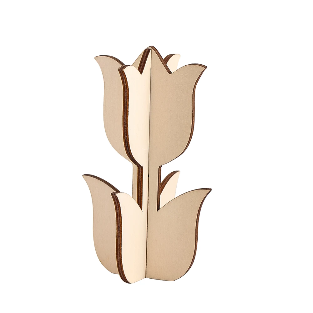 Wooden Tulip Rose Puzzle Ornaments Desktop Home Indoor Decoration Void DIY Painting Hand-painted Graffiti 3D Cubic Crafts