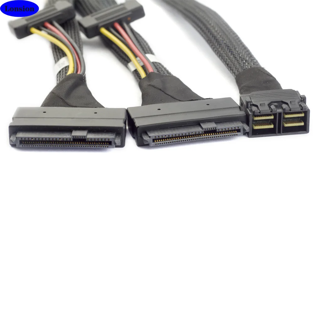 1to2 SFF8643 to U.2 SFF8639 Cable, 24Gbps SAS 4.0 With Dual 15Pin SATA Power
