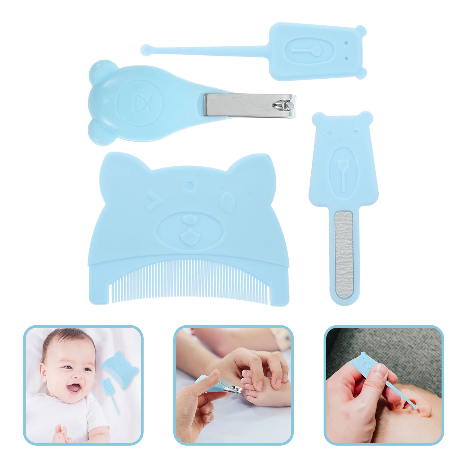 

1Set Newborn Hair Comb Baby Grooming Set Cartoon Style Ear Cleaner Nail Clippers Cradle Cap Removal Comb Baby Care Tools Kit