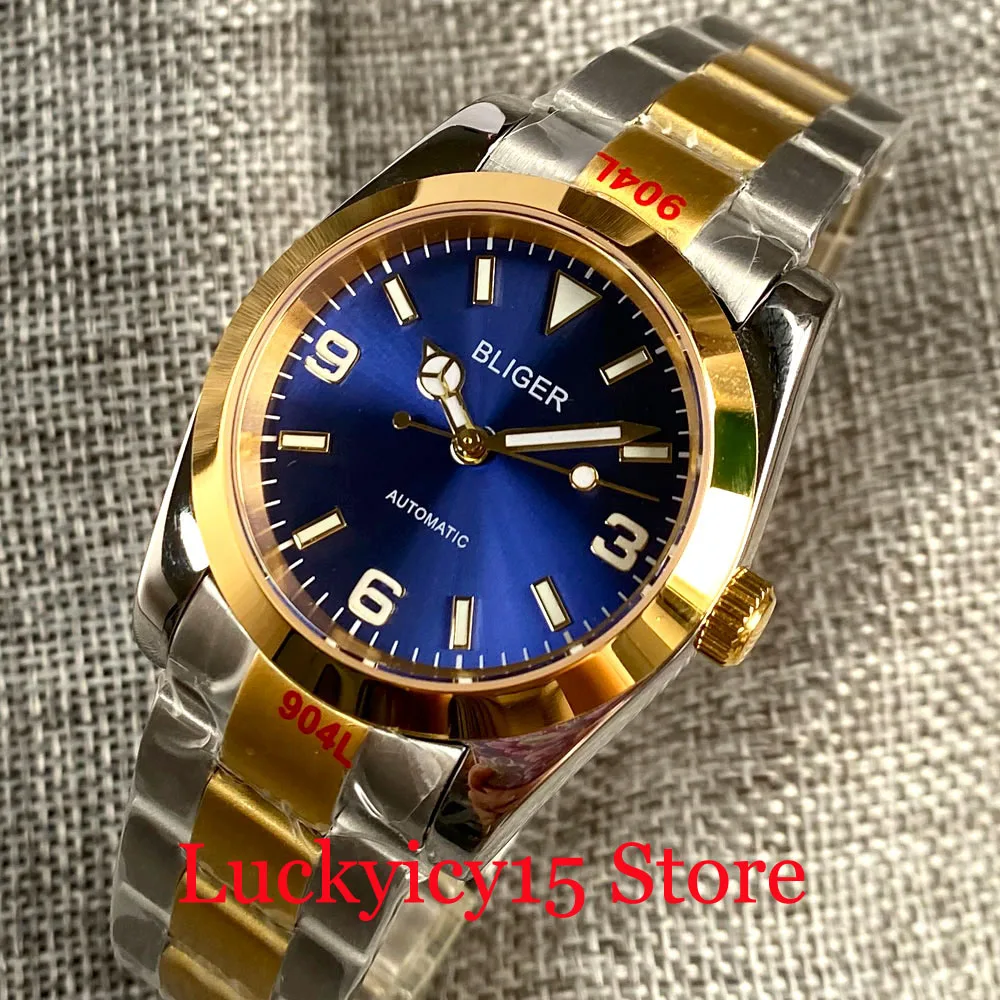 

BLIGER 36MM/39MM Japan NH35 MIYOTA PT5000 Automatic Men Watch Blue Sunburst Roman Numbers Date Magnifier Polished Bezel