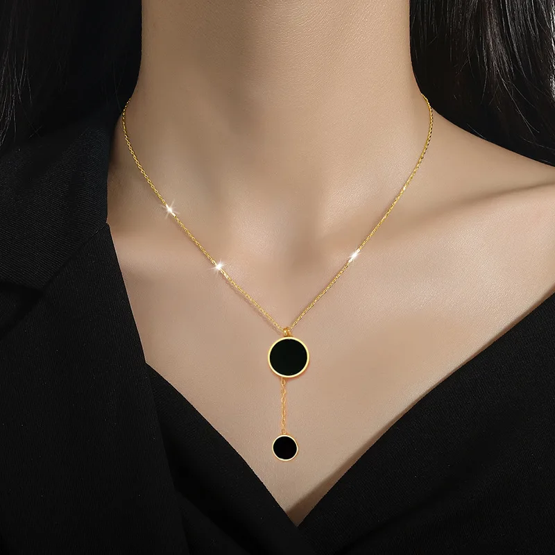 OIMG 316L Stainless Steel Gold Plated Necklaces Geometric Luxury Elegance Round Pendants Clavicle Chains Necklace For Women