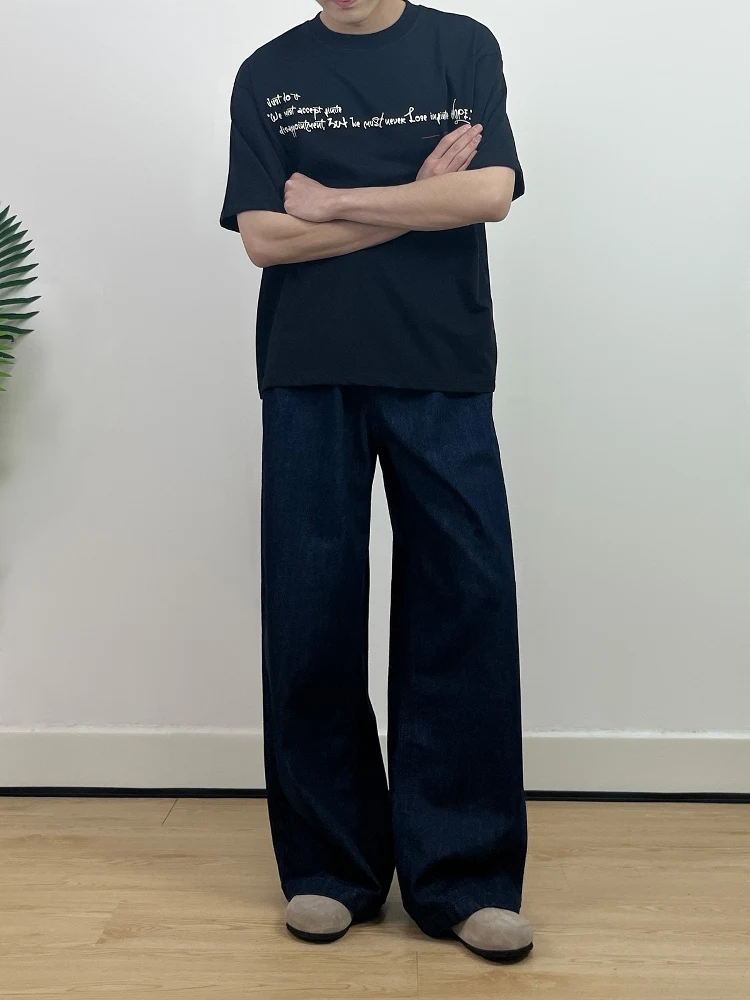 

Retro American Single-Tone Denim Jeans Loose Straight Leg Casual Versatile Men's Women's Wide Leg Drapey Long Pants