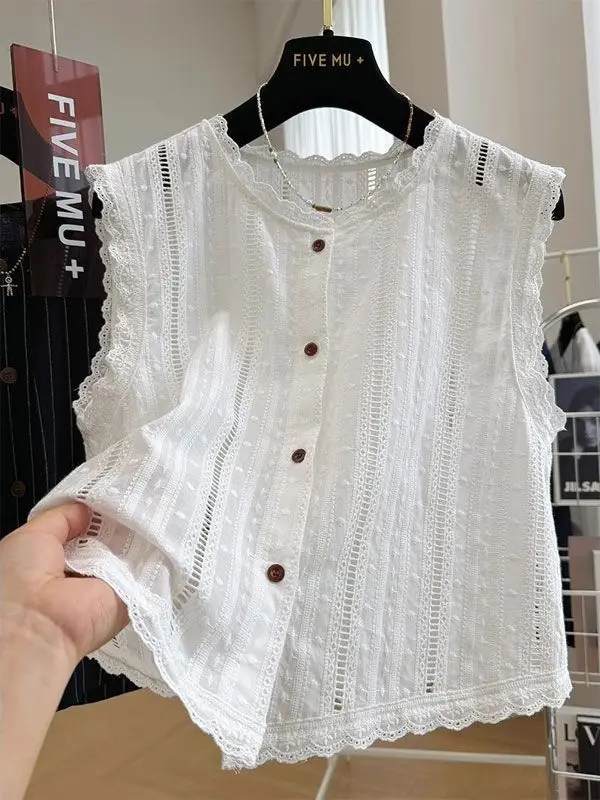 

Ele Hollow out Lace ort Svel Vest Top Тонкая летняя модная женская верхняя одежда в Корейском стиле Свободный крой irt