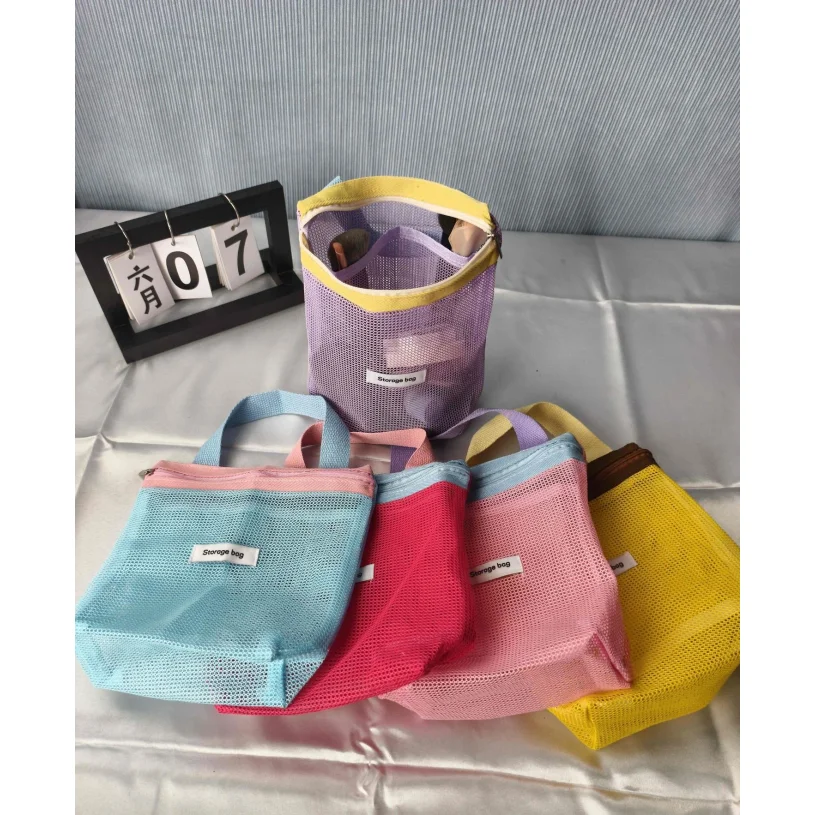 Color Block Dopamine Folding Shopping Bag New Lightweight Casual Nylon Handbag Shoulder Bag Hot Selling