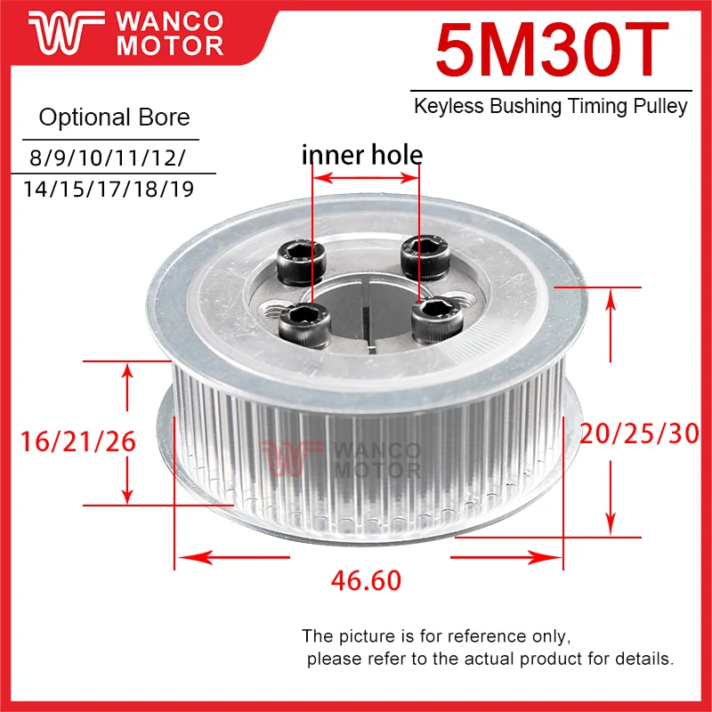 HTD5M 30T/32Teeth Keyless Bushing Timing Pulley HTD 5M Expansion Sleeve Synchronous Wheel for Belt Width 15/20/25mm