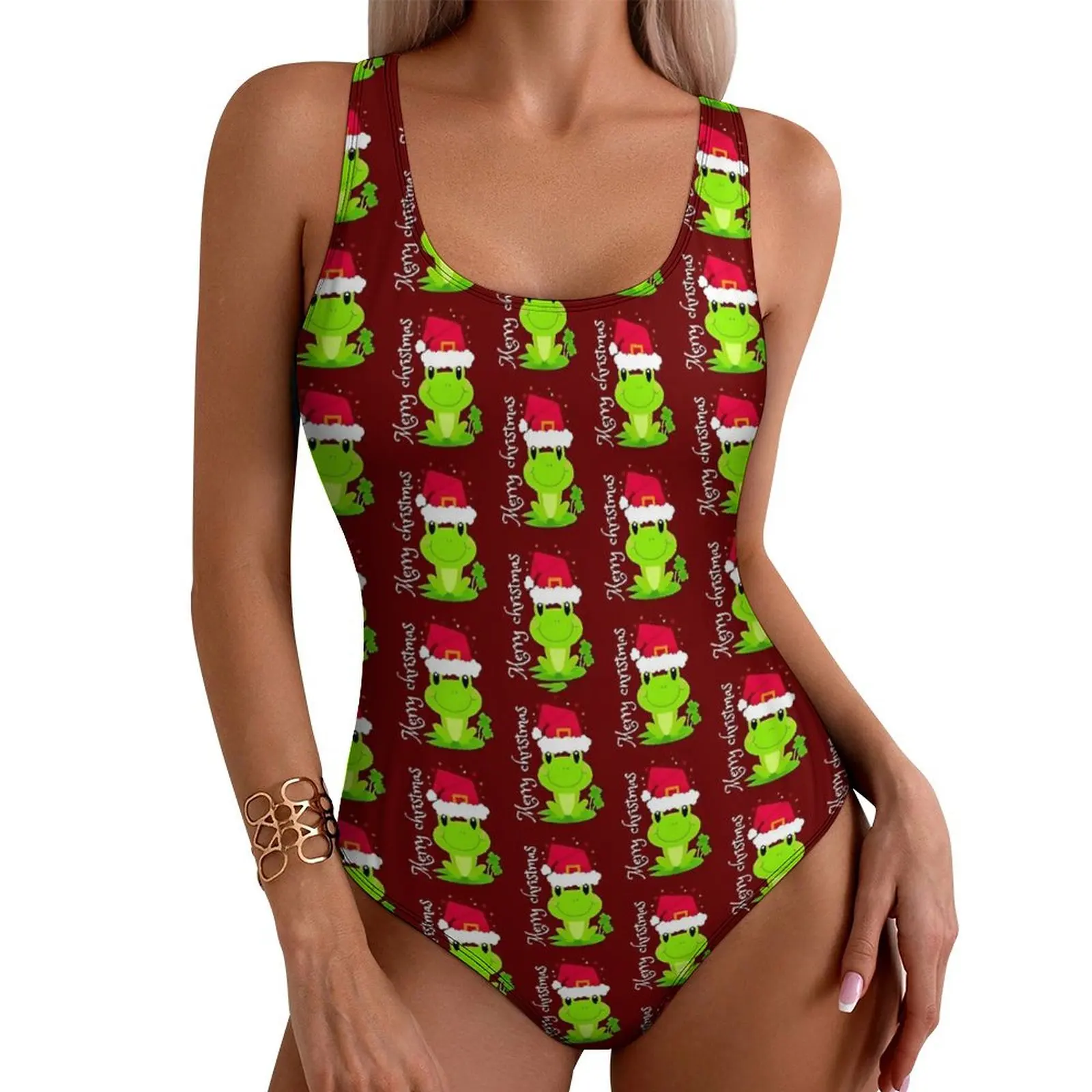 

Купальник с рождественской лягушкой, сексуальный цельный купальник с забавными животными, боди с эффектом пуш-ап, сладкий праздничный купальный костюм Rave