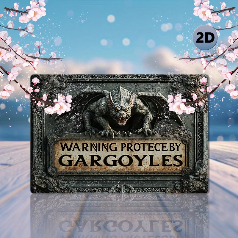 2D Flat, [2D Flat] Gargoyle Warning Metal Sign - Humorous Tin Wall Decor for Home, Kitchen, or Hotel, 8x12 Inch (20x30cm), Vinta