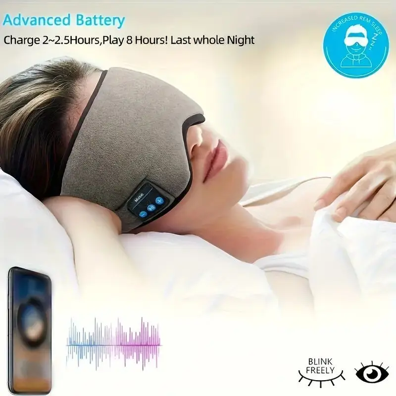 Smart Eye Mask Patch And Bluetooth Wireless Headphone 3D Sleep Mask Aid And Light-blocking Eye Cover