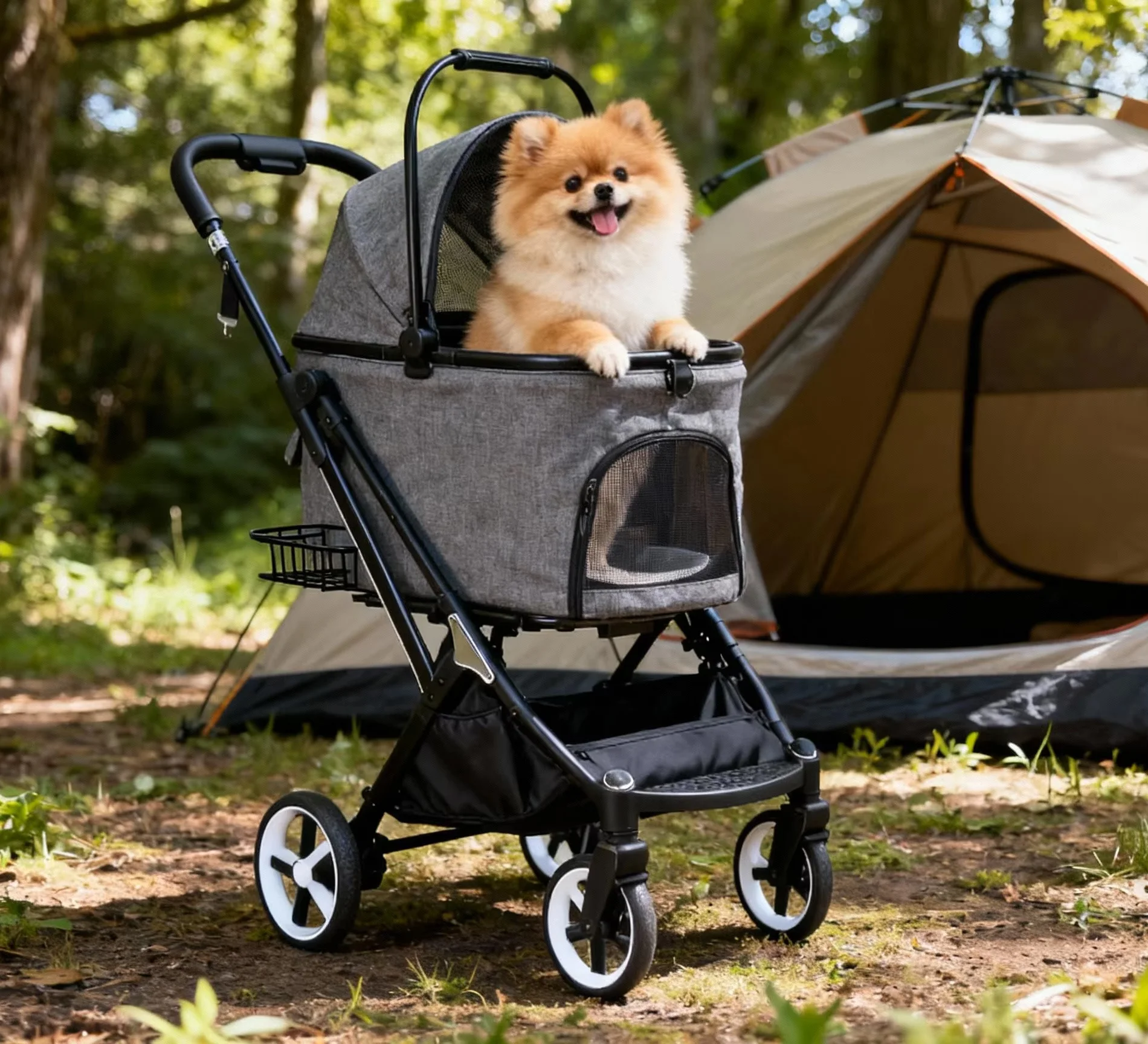 Portable Foldable Oxford Material Advanced Outdoor Four Wheel Pet Stroller