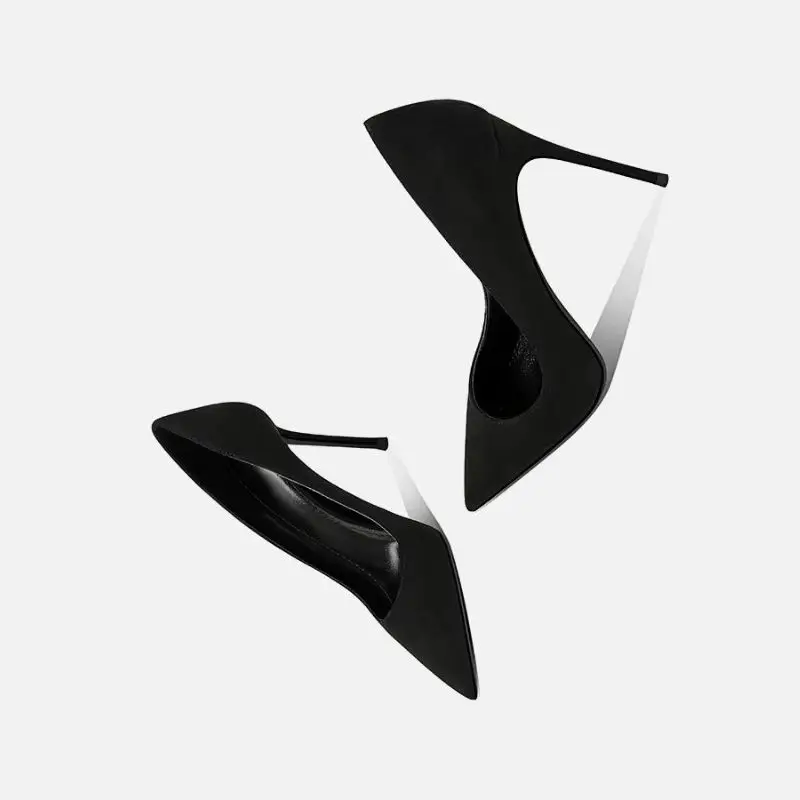 New pointed and slim heel style versatile black suede high heels for women's professional commuting without fatigue, single shoe