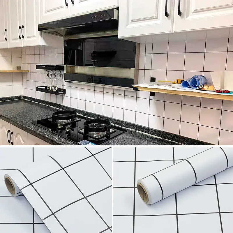 Kitchen DIY Self-Adhesive Waterproof Oil-proof PVC Wall Stickers Cabinets Countertop Wallpaper Bathroom Desktop Renovation Films