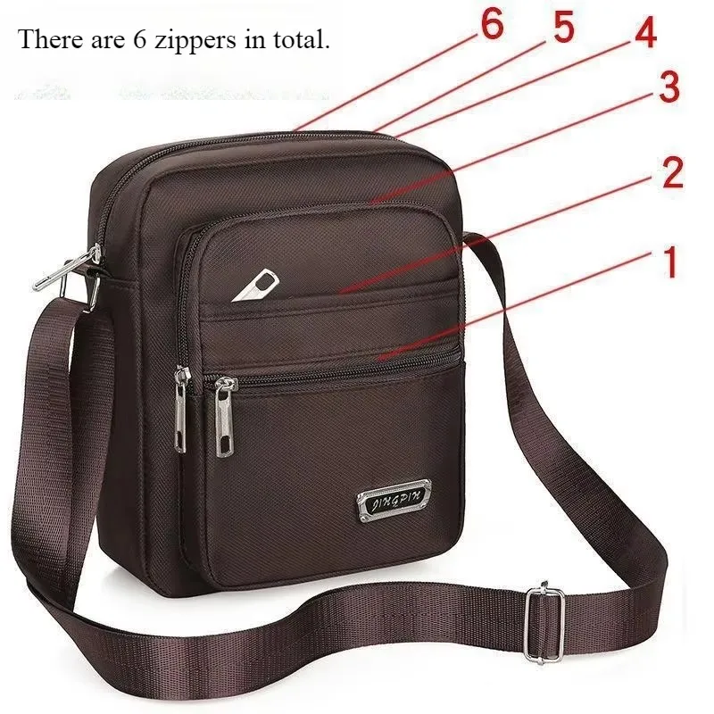 Black Oxford Cloth Crossbody Bag, Large Capacity Casual Bag, Equipped with 6 Adjustable Zippers, Multiple Compartments, and Safe