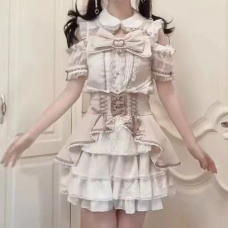 Japanische Kawaii Spitze Mini Kuchen Röcke Frauen Fee Lolita Hohe Taille Y2k Ästhetische Süße Party Gothic JK 2025, Neue Mode Weibliche