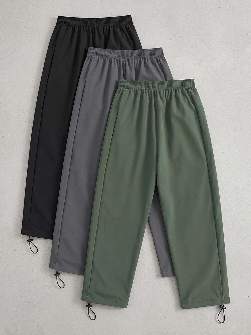 3 Piece Set Men's Trendy Sporty Pants with Lines Gym Workout Running Trousers with Side Pockets Athletic Quick-Dry Sweatpants