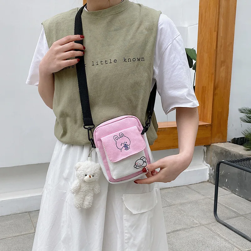 Cute Canvas Kids' Small Bag Outgoing Simple Girl's Coin Purse Little Girl's Crossbody Bag Korean Style Hobo Bag for Girls