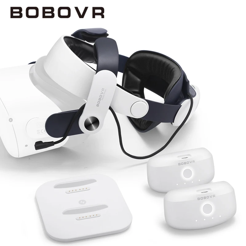 

BOBOVR M2 Plus Head Strap Twin Battery Combo Compatible with Meta Quest 2 VR Power Charger Station/Dock with 2 B2 Battey Packs