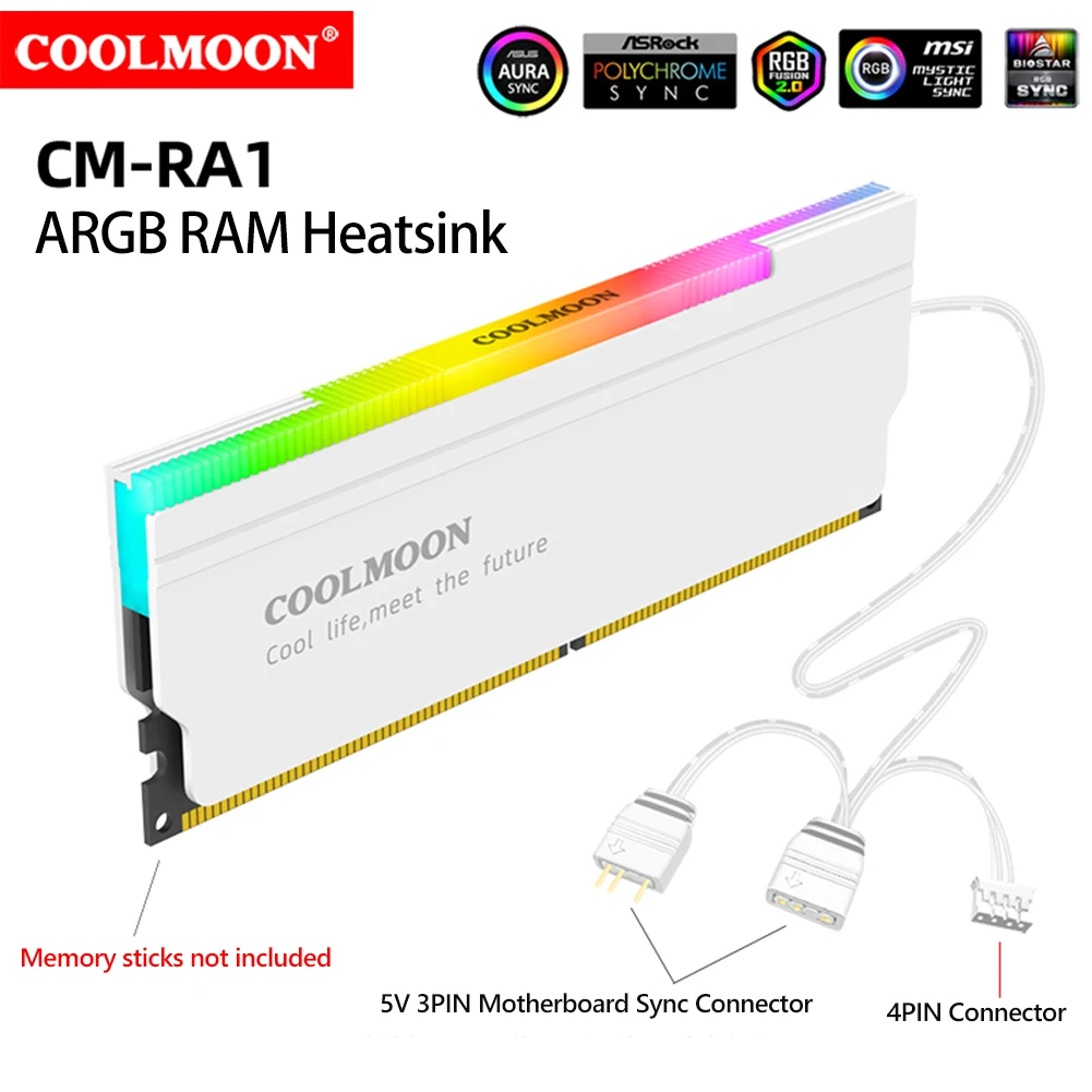 COOLMOON RAM Heatsink Radiator 5V 3PIN ARGB Cooler Addressable Cooling Vest Heat Sink Cooler for DDR3 DDR4 Desktop PC Ram Memory