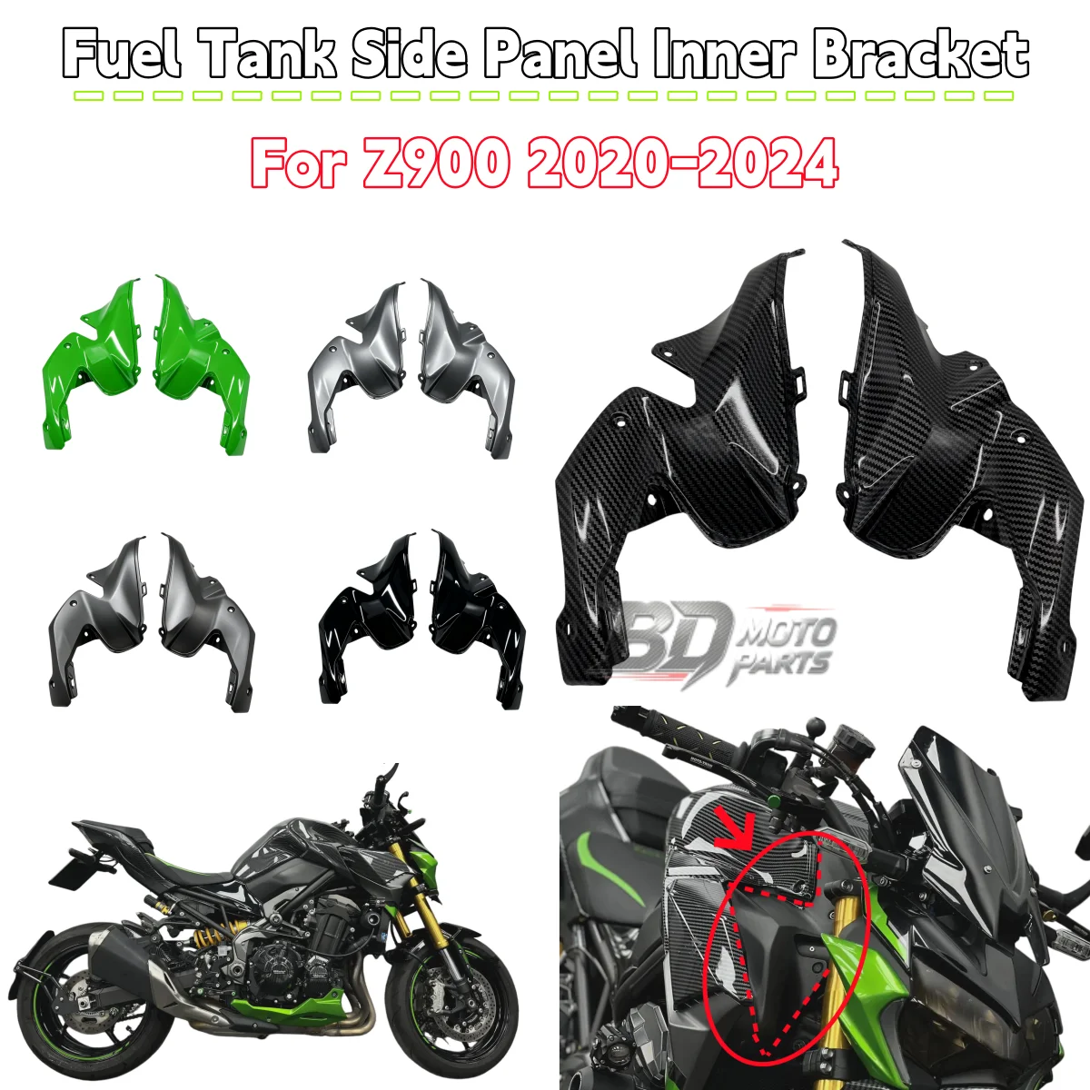 For Kawasaki Z900 2020 2021 2022 2023 2024 Motorcycle Fuel Tank Side Panel Fairing Inner Bracket Cover Inner Panel Accessories