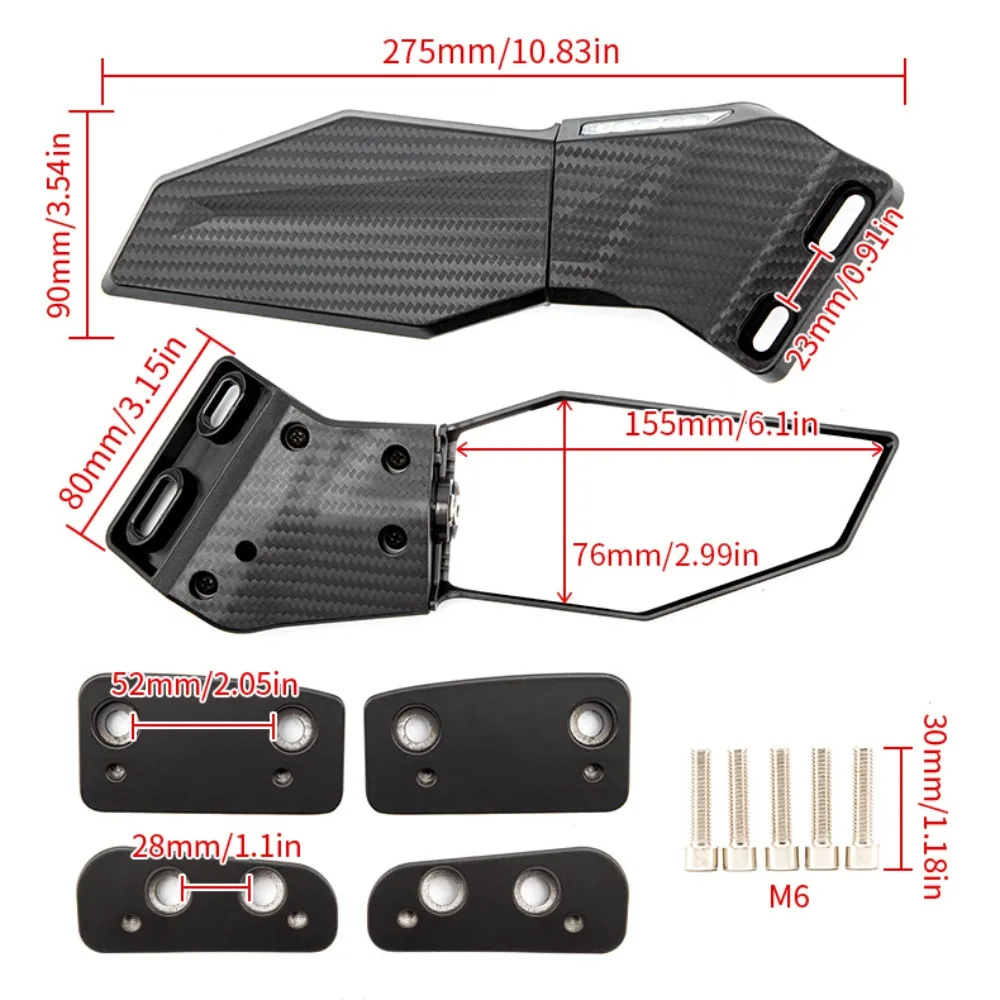 A Pair Motorcycle Wind Wing Side Rearview Mirror with Turn Signal Lamp  for CFMOTO 450 SR 450SR Yamaha Kawasaki Ninja 400 Ducati